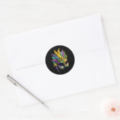 Mardi Gras Mask on Black Round Sticker (Envelop)
