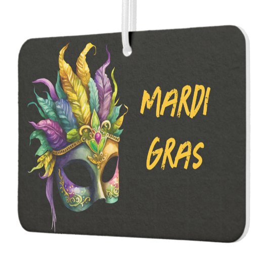Mardi Gras Mask op Black Faux Wrapped Canvas Luchtverfrisser (Links)