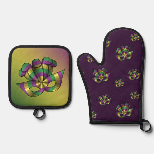 Mardi Gras Mask Ovenwant & Pannenlap Set (Voorkant)