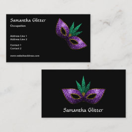 Mardi Gras Mask Paars Green Gold Sparkles Black Visitekaartje