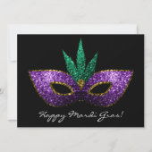 Mardi Gras Mask Paars Green Gold Sparkles Invite Kaart (Voorkant)