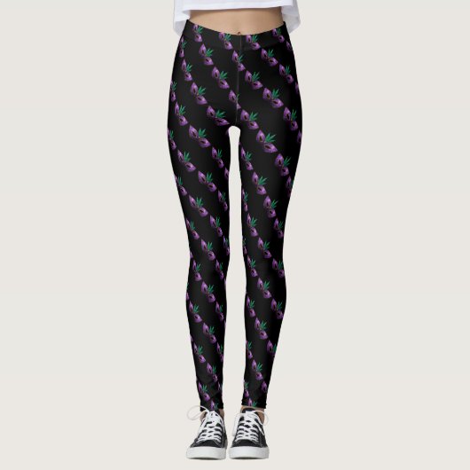 Mardi Gras Mask Paars Green Gold Sparkles Leggings (Voorkant)