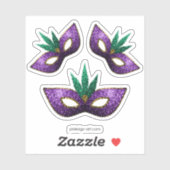 Mardi Gras Mask Paars Green Gold Sparkles Sticker (Vel)