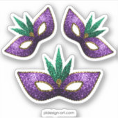 Mardi Gras Mask Paars Green Gold Sparkles Sticker (Voorkant)