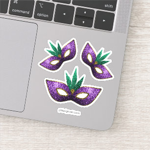 Mardi Gras Mask Paars Green Gold Sparkles Sticker