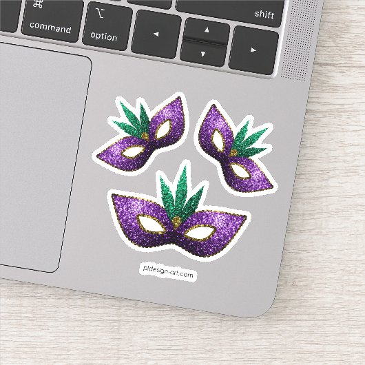 Mardi Gras Mask Paars Green Gold Sparkles Sticker (Detail)