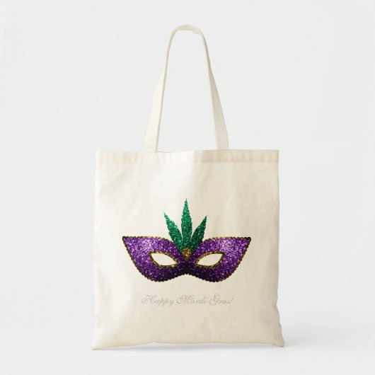 Mardi Gras Mask Paars Green Gold Sparkles Tote Bag (Voorkant)