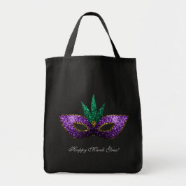 Mardi Gras Mask Paars Green Gold Sparkles Tote Bag