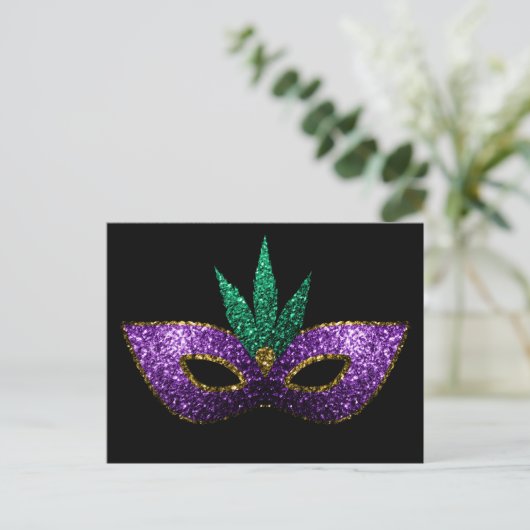 Mardi Gras Mask Paars Green Gold Sparkles zwart Briefkaart (Staand voorkant)