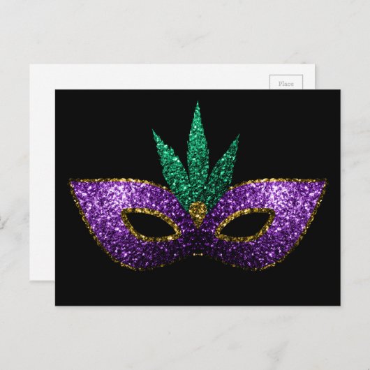 Mardi Gras Mask Paars Green Gold Sparkles zwart Briefkaart (Voorkant / Achterkant)