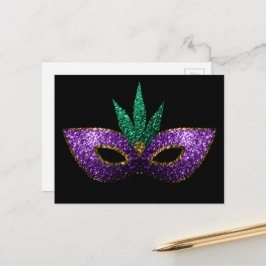 Mardi Gras Mask Paars Green Gold Sparkles zwart Briefkaart