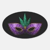 Mardi Gras Mask Paars Green Gold Sparkles zwart Ovale Sticker (Voorkant)