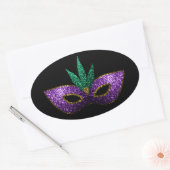 Mardi Gras Mask Paars Green Gold Sparkles zwart Ovale Sticker (Envelop)