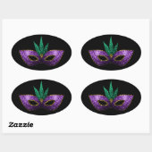 Mardi Gras Mask Paars Green Gold Sparkles zwart Ovale Sticker (Vel)