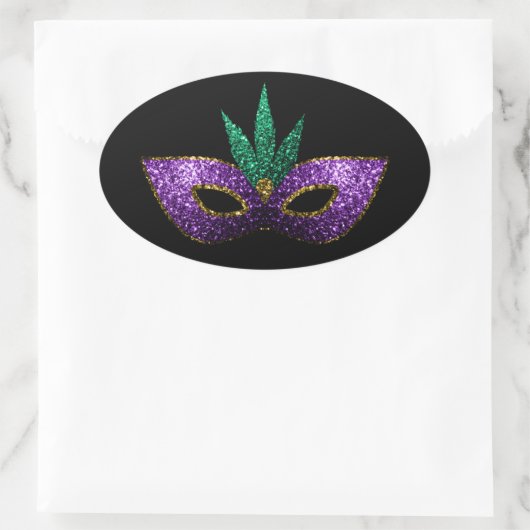 Mardi Gras Mask Paars Green Gold Sparkles zwart Ovale Sticker (Tas)