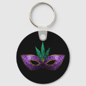 Mardi Gras Mask Paars Green Gold Sparkles zwart Sleutelhanger (Achterkant)