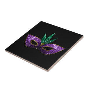 Mardi Gras Mask Paars Green Gold Sparkles zwart Tegeltje