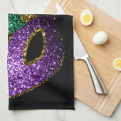 Mardi Gras Mask Paars Green Gold Sparkles zwart Theedoek (Quarter Fold)