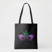 Mardi Gras Mask Paars Green Gold Sparkles | Zwart Tote Bag (Voorkant)