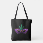 Mardi Gras Mask Paars Green Gold Sparkles | Zwart Tote Bag (Achterkant)