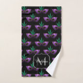 Mardi Gras Mask Paars Green Sparkles Monogram Bad Handdoek (Handdoek)
