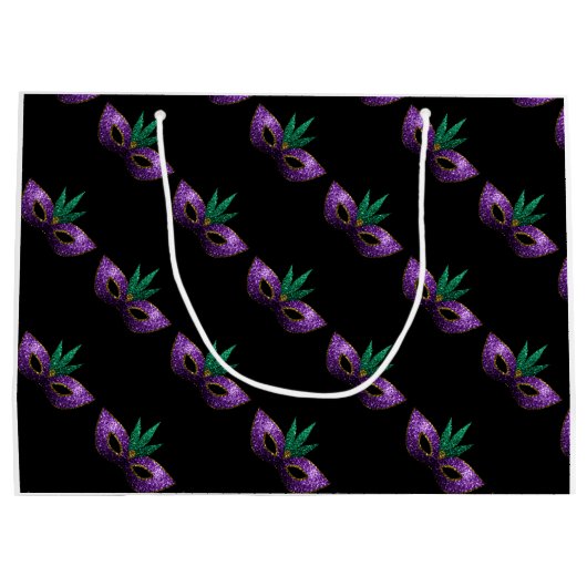 Mardi Gras Mask Paars Green Sparkles Monogram Large Cadeautasje (Achterkant)
