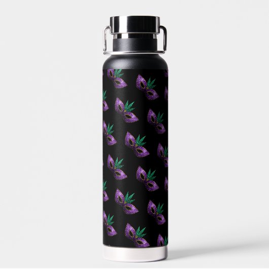 Mardi Gras Mask Paars Green Sparkles Monogram Waterfles (Achterkant)