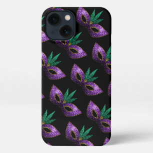 Mardi Gras Mask Paars Green Sparkles patroon iPhone 13 Hoesje