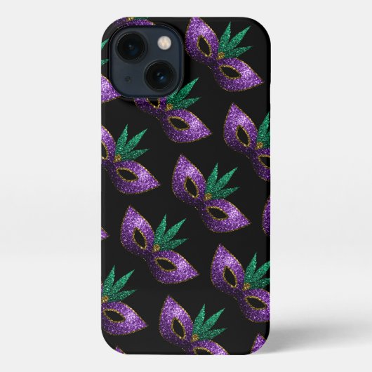 Mardi Gras Mask Paars Green Sparkles patroon iPhone Hoesje (Achterkant)