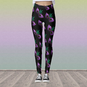 Mardi Gras Mask Paars Green Sparkly patroon zwart Leggings