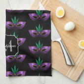 Mardi Gras Mask Paars Sparkles Monogram Theedoek (Quarter Fold)
