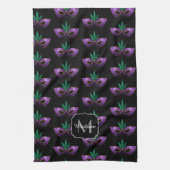 Mardi Gras Mask Paars Sparkles Monogram Theedoek (Verticaal)