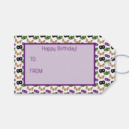 Mardi Gras Mask Paarse Green Faux Gold Zwart Cadeaulabel (Voorkant (Horizontaal))