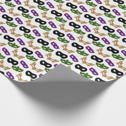 Mardi Gras Mask Paarse Green Faux Gold Zwart Cadeaupapier (Hoek)