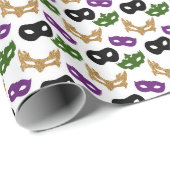 Mardi Gras Mask Paarse Green Faux Gold Zwart Cadeaupapier (Rol Hoek)