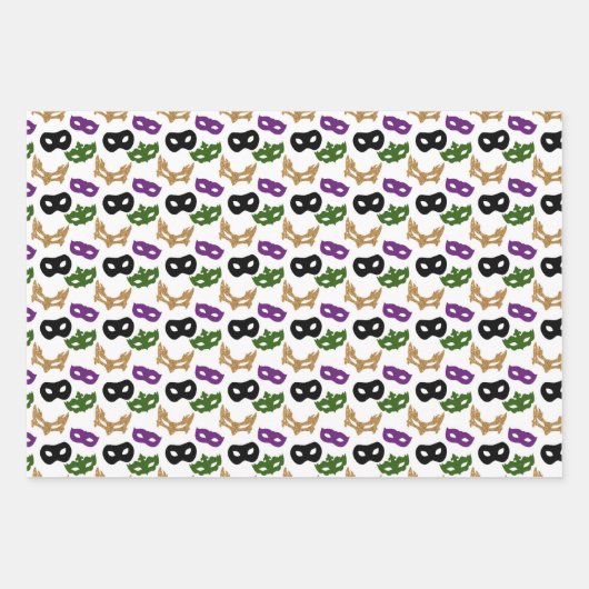 Mardi Gras Mask Paarse Green Faux Gold Zwart Inpakpapier Vel (Voorkant 2)