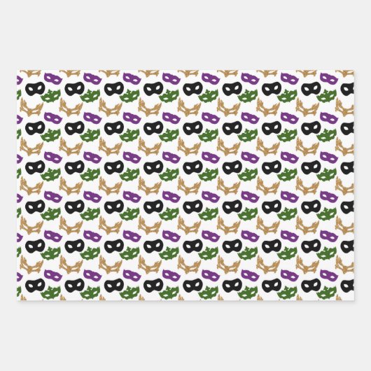 Mardi Gras Mask Paarse Green Faux Gold Zwart Inpakpapier Vel (Voorkant)