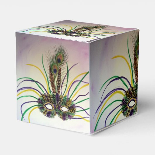 Mardi Gras Mask Party voor Aangepaste cadeaudoos Bedankdoosjes (Achterkant)