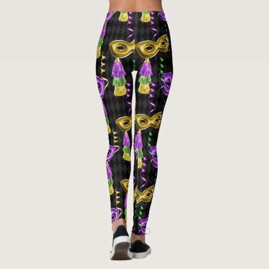 Mardi Gras Mask Pattern Gold Paarse Leggings (Achterkant)