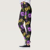 Mardi Gras Mask Pattern Gold Paarse Leggings (Links)