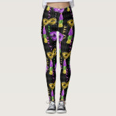 Mardi Gras Mask Pattern Gold Paarse Leggings (Voorkant)