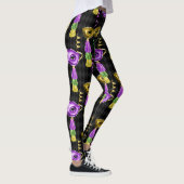 Mardi Gras Mask Pattern Gold Paarse Leggings (Rechts)