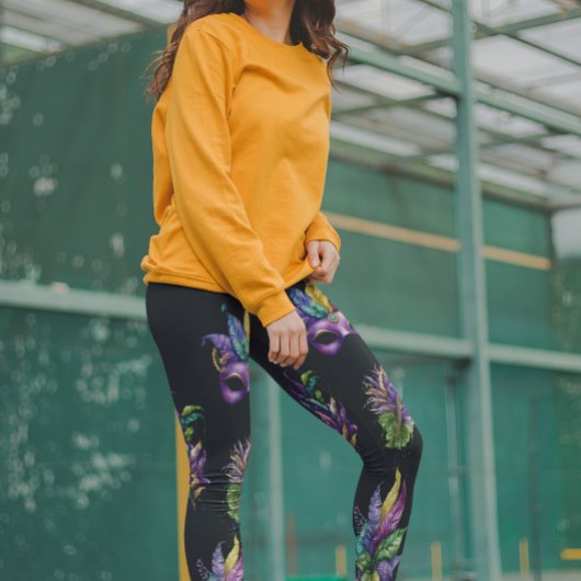 Mardi Gras Mask Pattern verlaat Waterverf Leggings