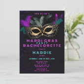 Mardi Gras Mask Pink Neon Nola Bachelorette Party Kaart (Staand voorkant)