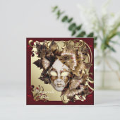 Mardi Gras Mask Rood Zwart Goud Maskerade Party Kaart (Staand voorkant)