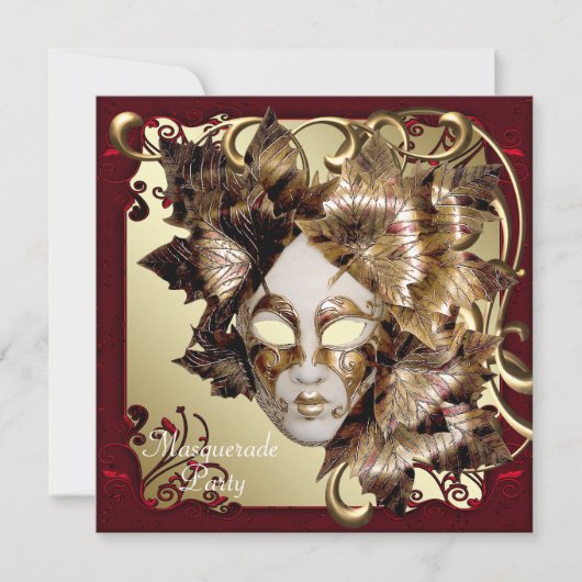 Mardi Gras Mask Rood Zwart Goud Maskerade Party Kaart (Voorkant)
