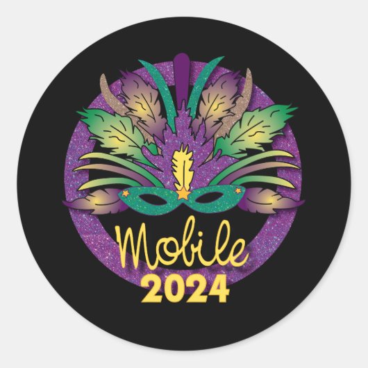 Mardi Gras Mask Sticker -2024 - Mobiel, NL (Voorkant)