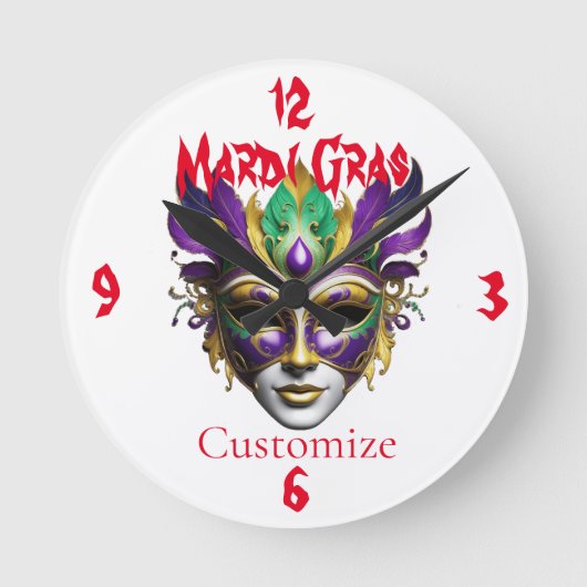 Mardi Gras Mask Thunder_Cove Ronde Klok (Voorkant)