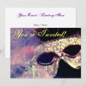 Mardi Gras Mask-uitnodiging Kaart (Voorkant / Achterkant)