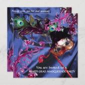 MARDI GRAS MASKARADE FEEST, BLAUWE ZIJDE STOF KAART (Voorkant / Achterkant)